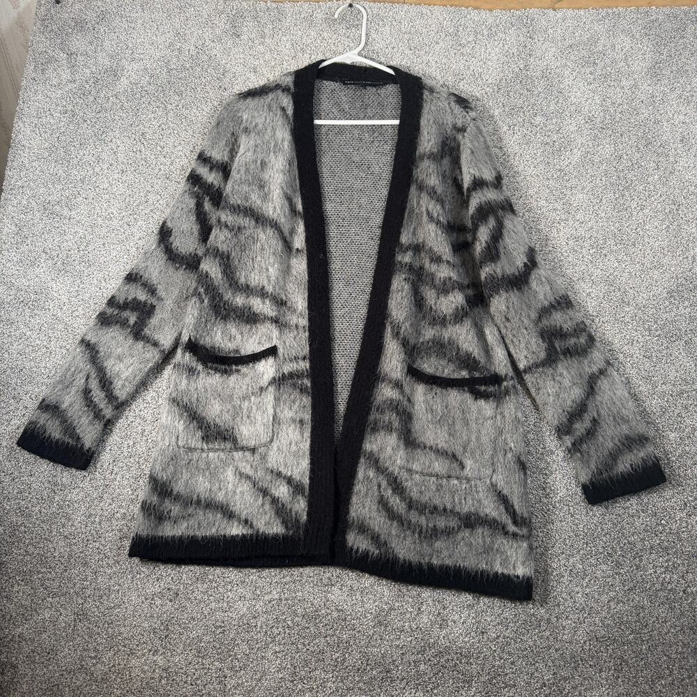 White House Black Market Cardigan Sweater M Rock Chic Edgy Monochrome Alt Grunge